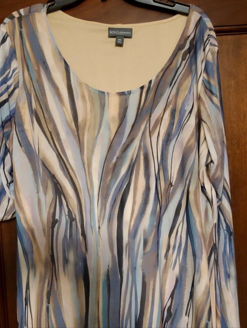 BOLD elements Women's Scoop Neck Multicolor Blue-Beige Abstract Dress